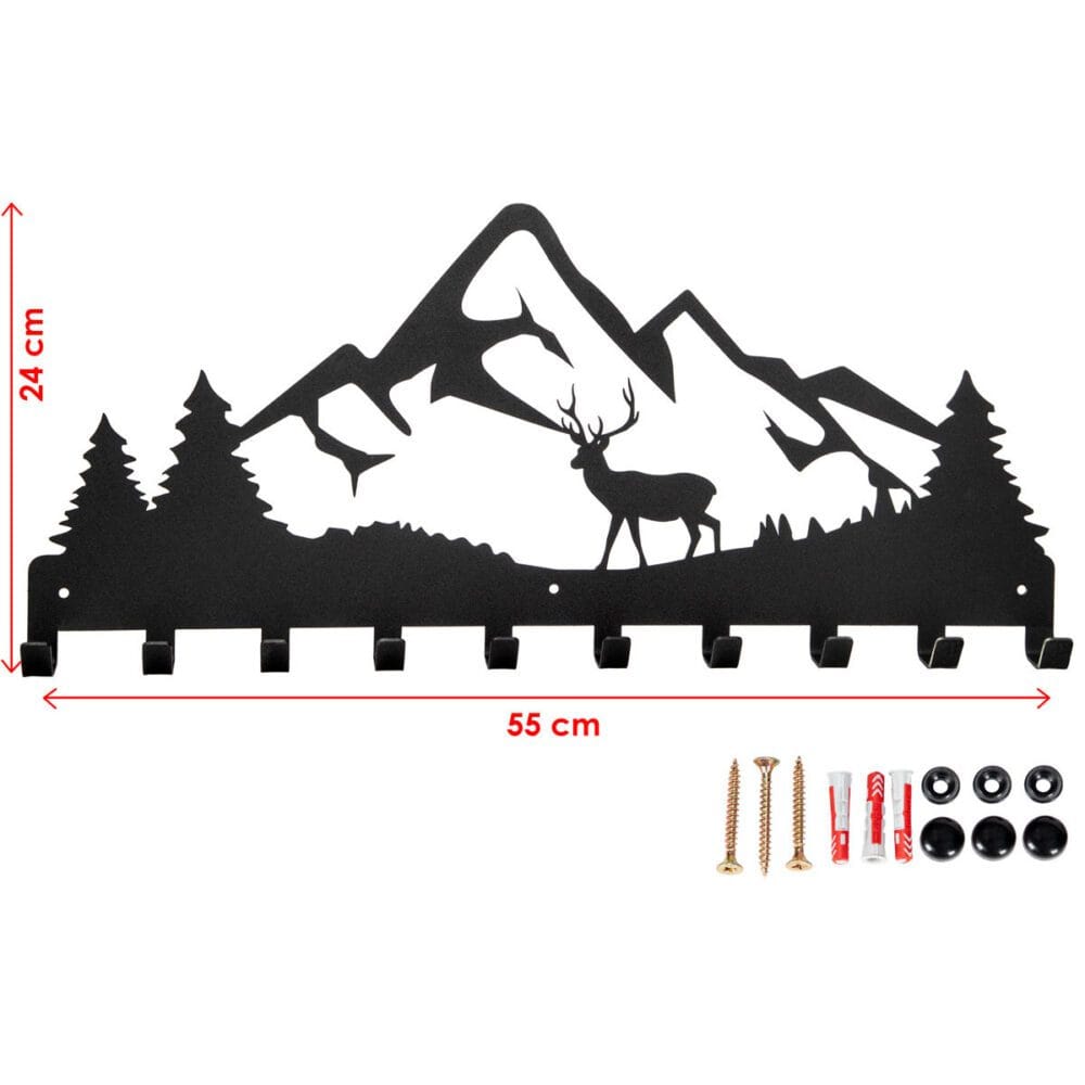 Wymiary metalowego wieszaka na ubrania z motywem jeleni i gór
