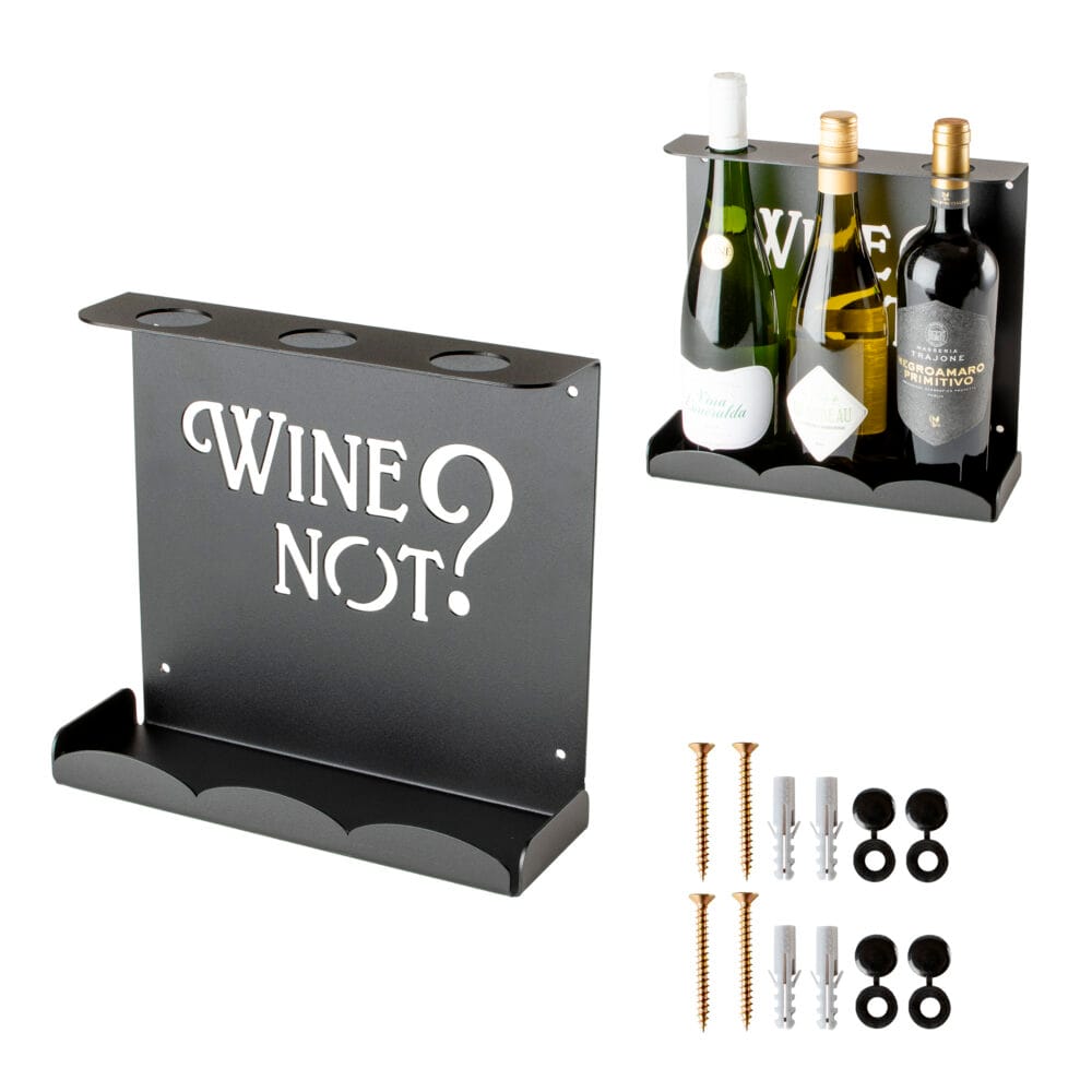 Metalowa półka na wino z napisem Wine Not
